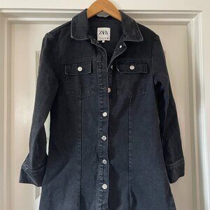(Zara) Black Denim Button-Up Dress
